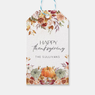 Étiquettes-cadeau Bon thanksgiving rustique Citrouille Floral modern