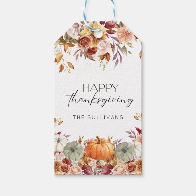Étiquettes-cadeau Bon thanksgiving rustique Citrouille Floral modern (Devant)