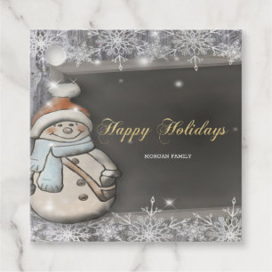 Étiquettes Cadeau Bonhomme de neige,Chapeau de Père Noël,Flocons de