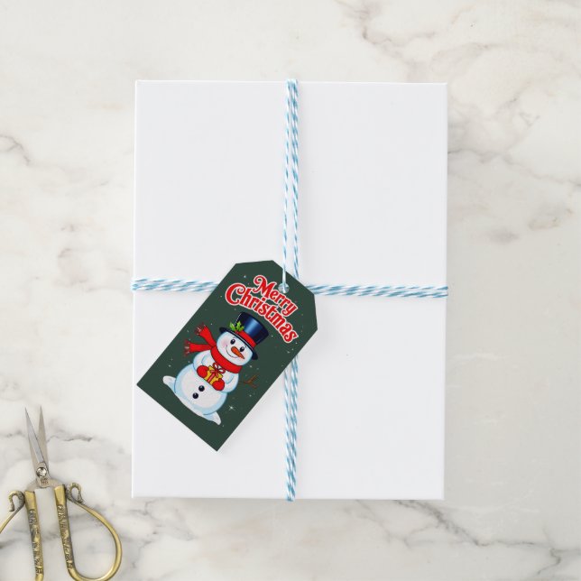 Étiquettes-cadeau Bonhomme de neige chapeau haut-de-forme noël (Avec de laficelle)