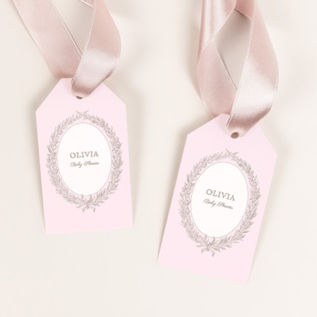 Étiquettes-cadeau Bonjour Bebe French Patisserie Baby shower Rose (Créateur téléchargé)