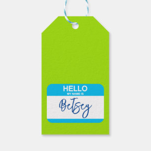 Étiquettes-cadeau Bonjour Mon nom est Namags Blue Green Office Fun