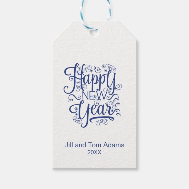 Étiquettes-cadeau Bonne année | Balise cadeau Simple Navy (Devant)