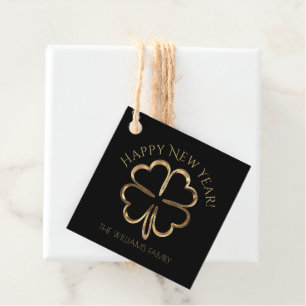Étiquettes Cadeau Bonne année ou votre texte Quatre feuilles Clover