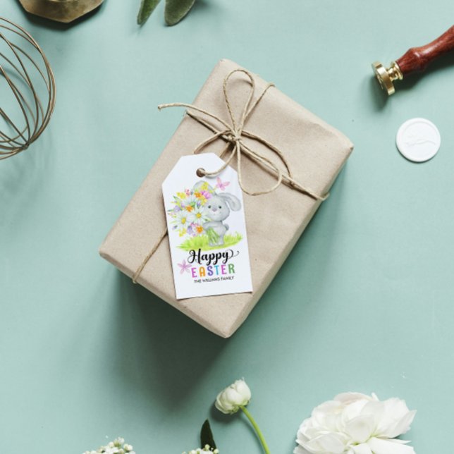 Étiquettes-cadeau Bonne aquarelle de Pâques mignonne Fleurs de print (Créateur téléchargé)