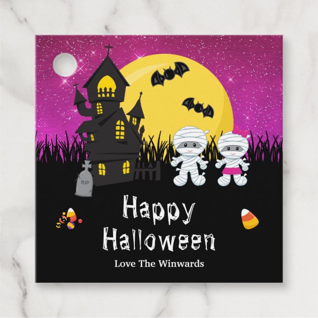 Étiquettes Cadeau Bonne fête d'Halloween maman rose (Devant)