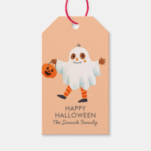 Étiquettes-cadeau Bonne Halloween Citrouille Head mignonne rose