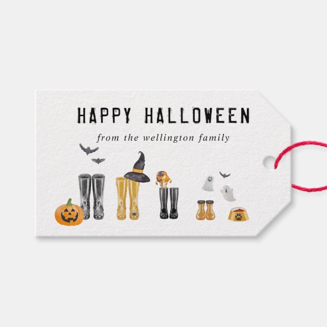 Étiquettes-cadeau Bonne Halloween jolie famille Éffrayante Aquarelle (Devant (Horizontal))