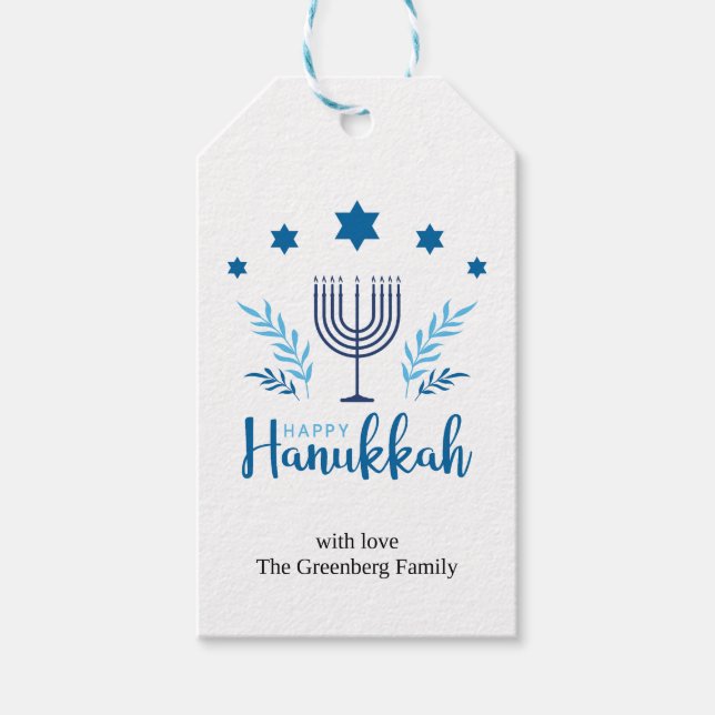 Étiquettes-cadeau Bonne Hanoukka Menorah Stars Festive (Devant)