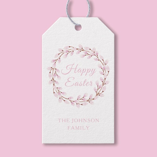 Étiquettes-cadeau Bonne Pâques mignonne Aquarelle rose Pussy Willow (Happy Easter Cute Pink Watercolor Pussy Willow Gift Tags)