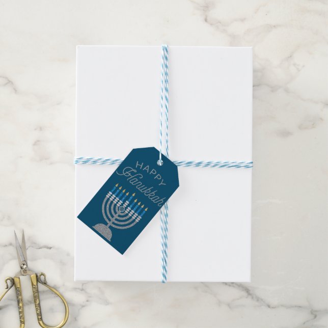 Étiquettes-cadeau Bonne Parties scintillant Hanoukka (Avec de laficelle)