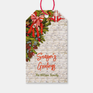 Étiquettes-cadeau Bonnes Fêtes de Noël Wreath