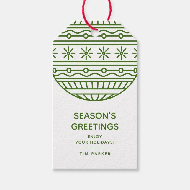 Étiquettes-cadeau Bonnes Fêtes vertes avec Bauble de Noël (Devant)