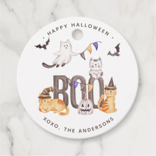 Étiquettes Cadeau Boo Cute Cats Ghosts Citrouille Bonne fête d'Hallo