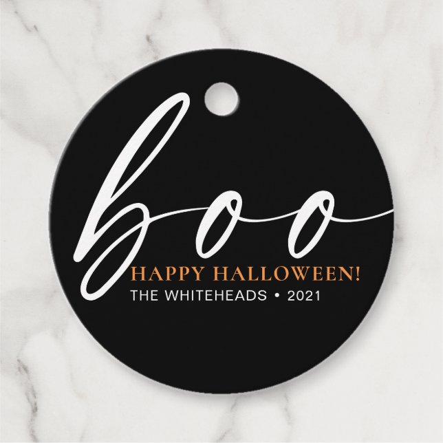 Étiquettes Cadeau Boo Cute Happy Halloween Noir (Devant)