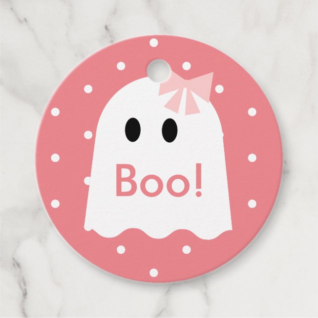 Étiquettes Cadeau Boo ! Halloween Fantôme Pois rose (Devant)