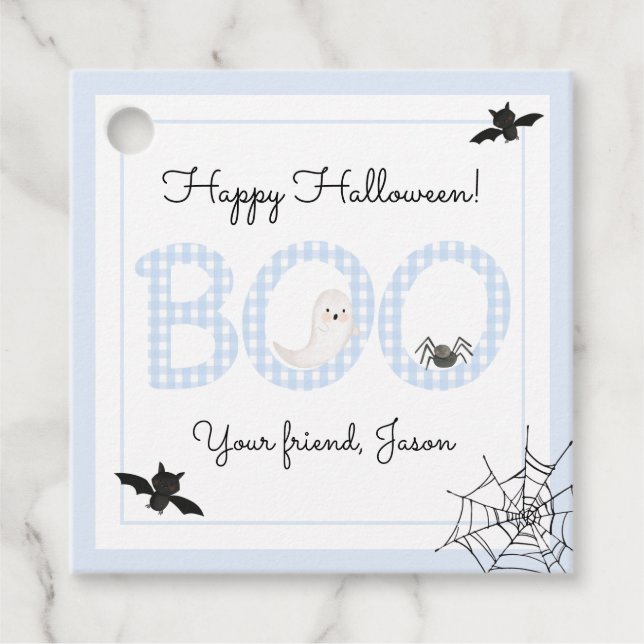 Étiquettes Cadeau BOO Happy Halloween Blue Boy Éffrayant (Devant)