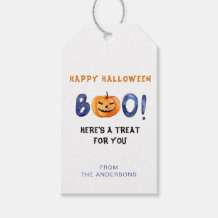 Étiquettes-cadeau BOO Happy Halloween Citrouille Traite les étiquett