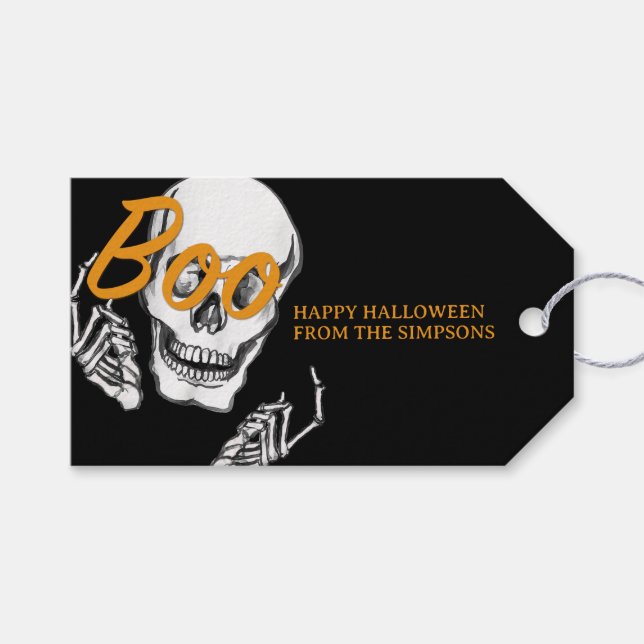 Étiquettes-cadeau Boo Happy Halloween Funny Skull party (Devant (Horizontal))