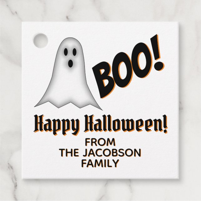 Étiquettes Cadeau Boo ! Joyeux Fantôme d'Halloween (Devant)