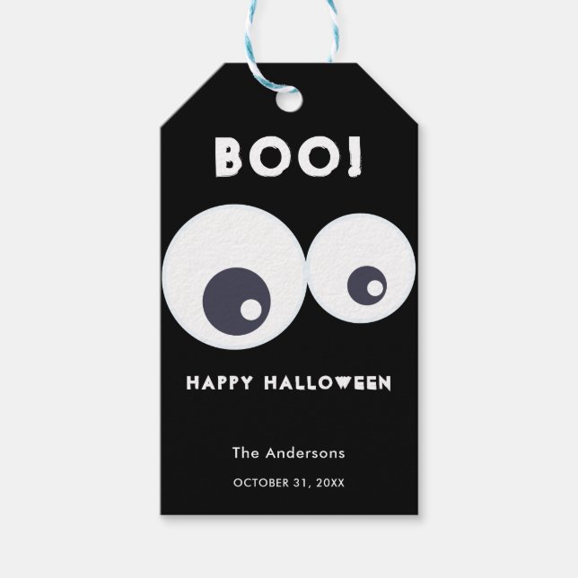Étiquettes-cadeau Boo mignonne Monstres Eyeballs Happy Halloween Noi (Devant)
