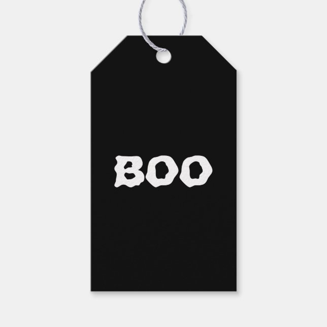 Étiquettes-cadeau Boo noir et blanc éffrayant Halloween faveurs (Devant)