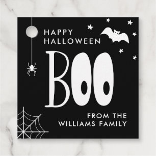 Étiquettes Cadeau Boo noir et blanc heureux Halloween