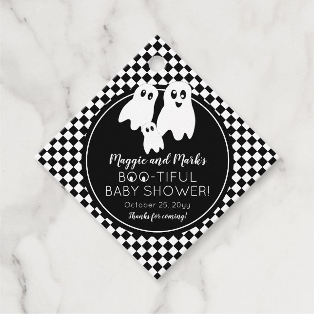 Étiquettes Cadeau BOO - TIFUL Baby shower BW Halloween Merci (Devant)