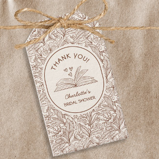 Étiquettes-cadeau Book Theme Brown Floral Literary Bridal Shower
