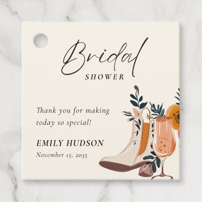 Étiquettes Cadeau Boots & Bubbly Fête des mariées occidentale (Devant)