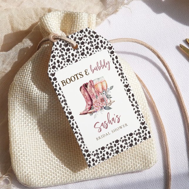 Étiquettes-cadeau Boots et Bubbly Elegant Fête des mariées rose (Créateur téléchargé)