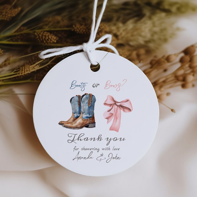 Étiquettes Cadeau Boots ou Bows Blue Rose Genre Revevela Party (Créateur téléchargé)