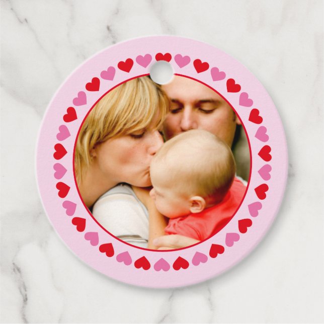 Étiquettes Cadeau Bordure cardiaque Saint-Valentin Photo Round Gift  (Devant)