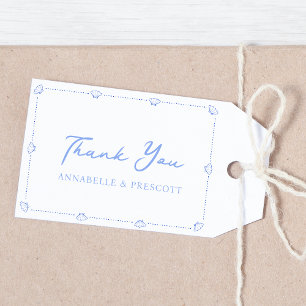 Étiquettes-cadeau Bordure Coastal Chic Shell Elegant Mariage Bleu