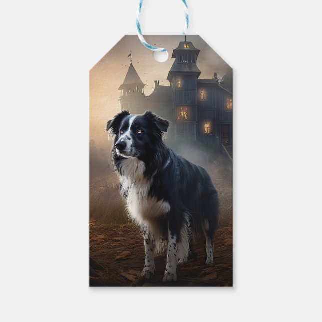 Étiquettes-cadeau Bordure Collie Halloween effroi (Devant)