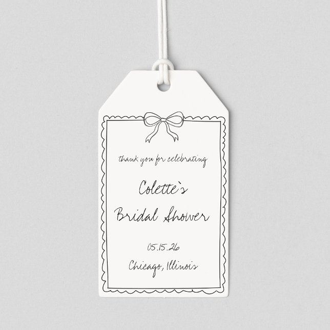 Étiquettes-cadeau Bordure Élégante à Nœud Papillon Dessinée à la Mai (Créateur téléchargé)