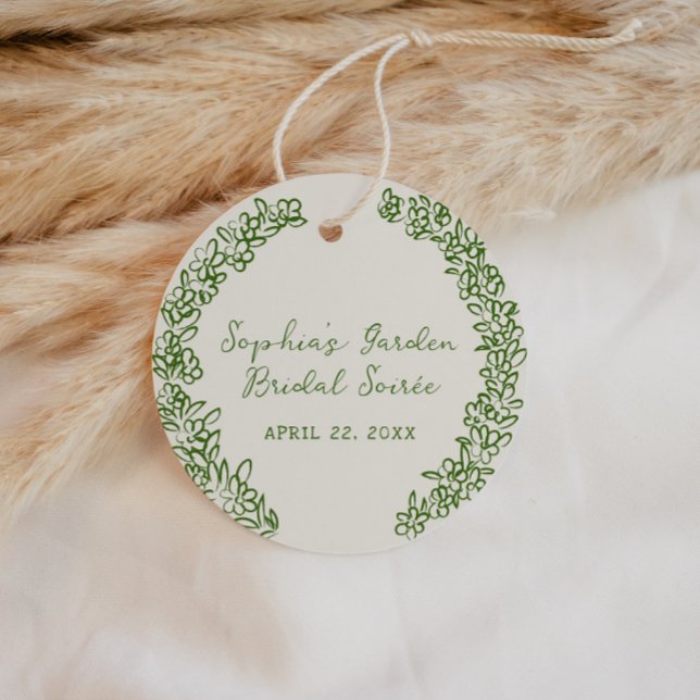 Étiquettes Cadeau Bordure florale dessinée à la main verte (Créateur téléchargé)