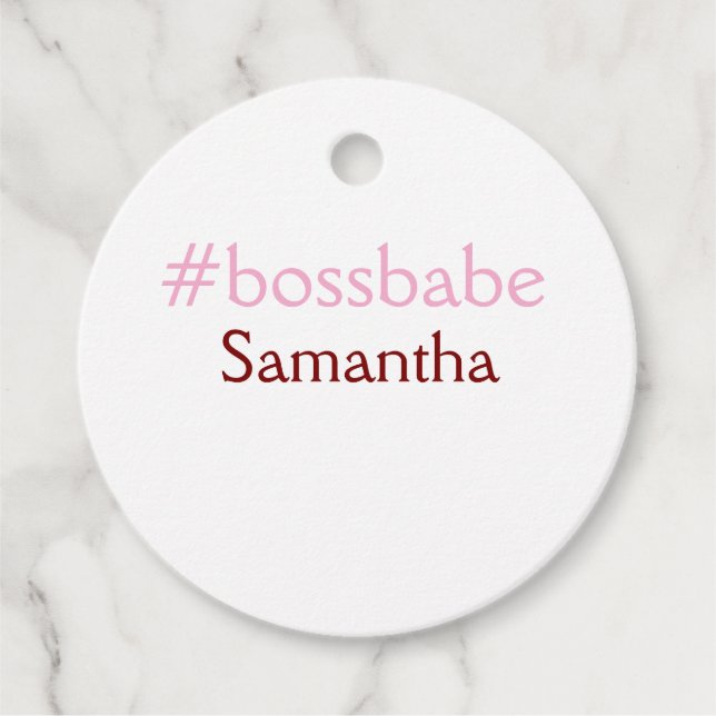 Étiquettes Cadeau Bossbabe hashtag rose clair ajouter nom fille patr (Devant)