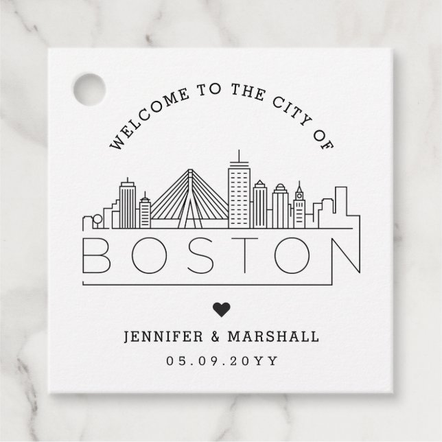 Étiquettes Cadeau Boston Skyline | Accueil mariage (Devant)