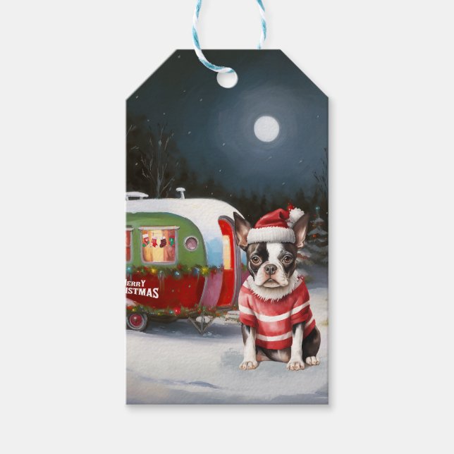 Étiquettes-cadeau Boston Terrier Caravan Christmas Adventure (Devant)