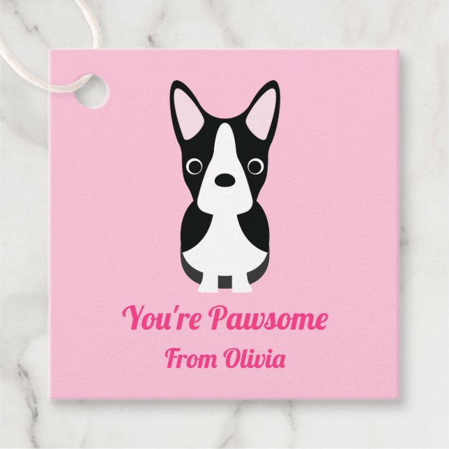 Étiquettes Cadeau Boston Terrier Chien Saint-Valentin (Devant)