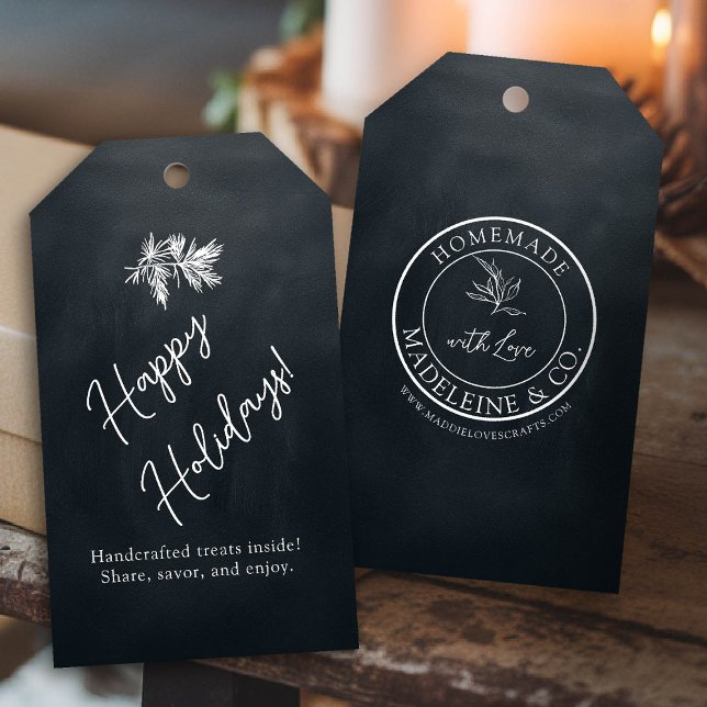 Étiquettes-cadeau Botanique maison personnalisée Forfait noir (homemade gift tag template artisan maker crafter craft gifting boutique small business brand black)