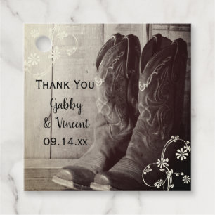 Étiquettes Cadeau Botte Rustique Cowboy Mariage Floral occidental