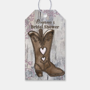 Étiquettes-cadeau Bottes de cowgirl rose rustique mignonnes pour une