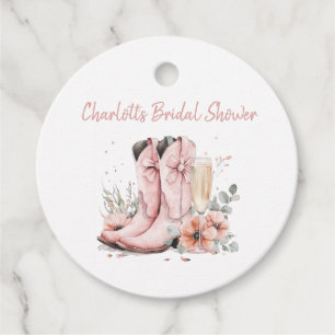 Étiquettes Cadeau Bottes roses et coupe de champagne pétillant pour
