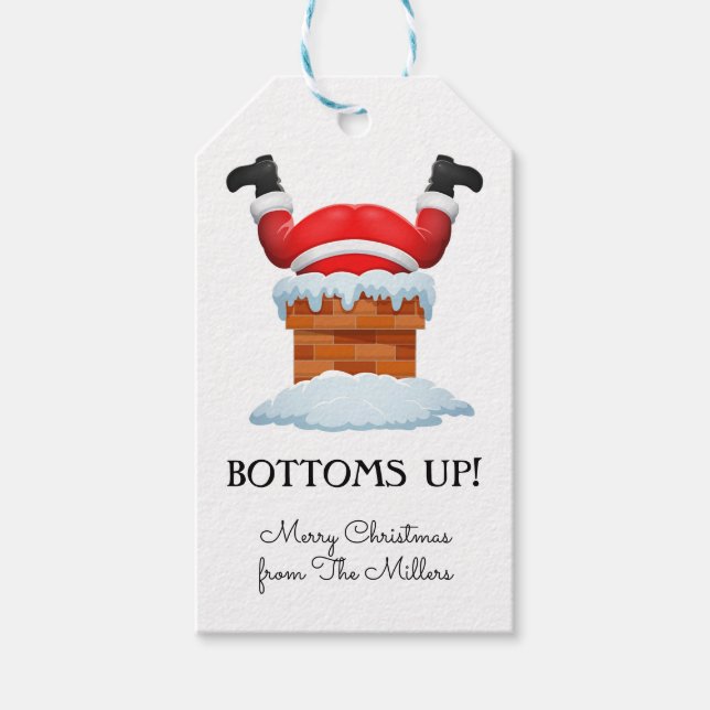 Étiquettes-cadeau Bottoms Up Père Noël Holiday Beverage (Devant)