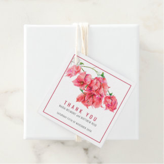 Étiquettes Cadeau Bougainville papier fleur rouge mariage merci