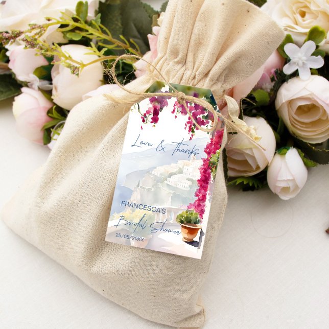 Étiquettes-cadeau Bougainvillea Positano douche nuptiale faveur (Bougainvillea Amalfi Positano bridal shower favor Gift Tags thank you favor tags Mediterranean theme)