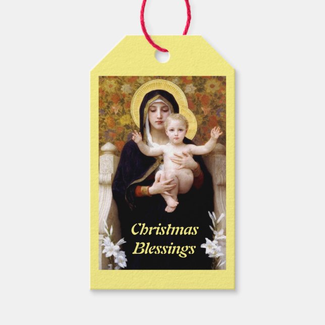 Étiquettes-cadeau Bougereau Jésus et Marie bénédictions de Noël (Devant)