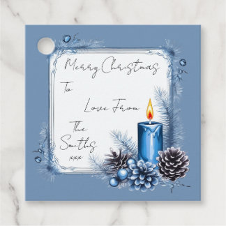 Étiquettes Cadeau Bougie Bleue Et Cônes De Fir Tags Cadeaux De Noël